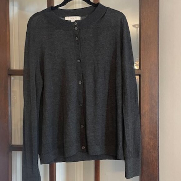 LOFT Charcoal Gray Button-Down Cardigan, Size XL - Picture 1 of 5